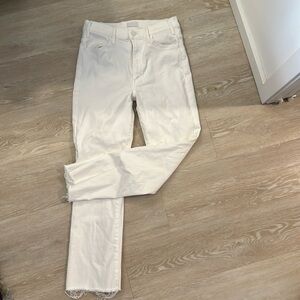 Mother Size 28 white flare jeans with raw hem